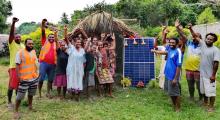 womwn in remote Santo demonstrating in Sustainability communities won huge prizes like solar systems