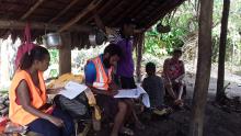 The assessment team from the VRCS volunteer here in Torba undertaking assessment in East Vanualava on Lisara community.